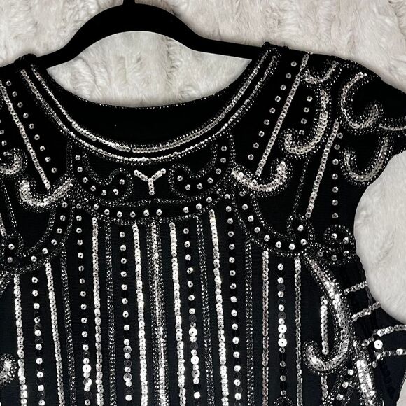 no brand Dresses & Skirts - Black & silver beaded midi dress with fringe hem SIZE M